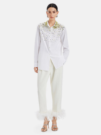 Embellished Beaded Versatile White Shirt