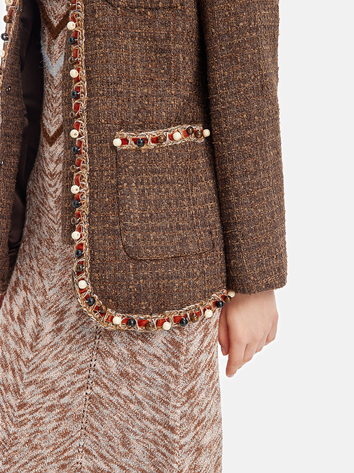 Hand-Beaded Boxy Wool Jacket