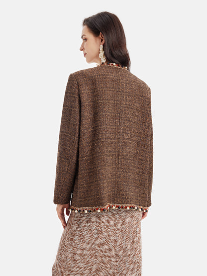 Hand-Beaded Boxy Wool Jacket