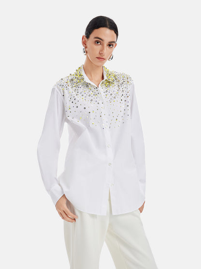 Embellished Beaded Versatile White Shirt