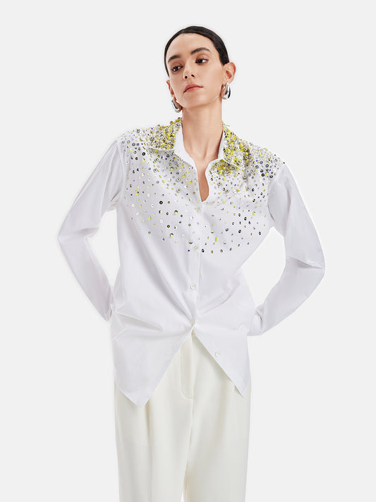 Embellished Beaded Versatile White Shirt