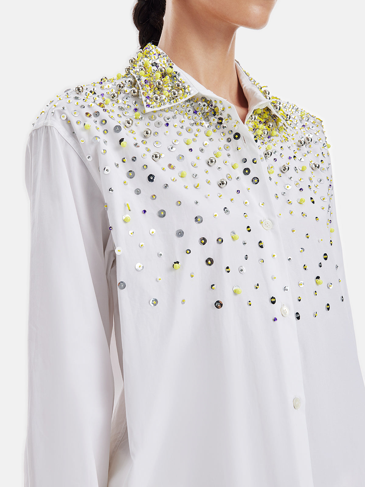 Embellished Beaded Versatile White Shirt