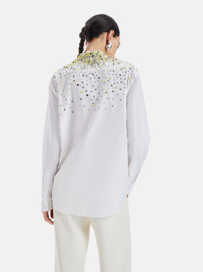 Embellished Beaded Versatile White Shirt