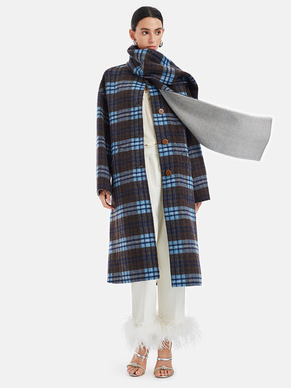 Retro Plaid Coat with Detachable Scarf