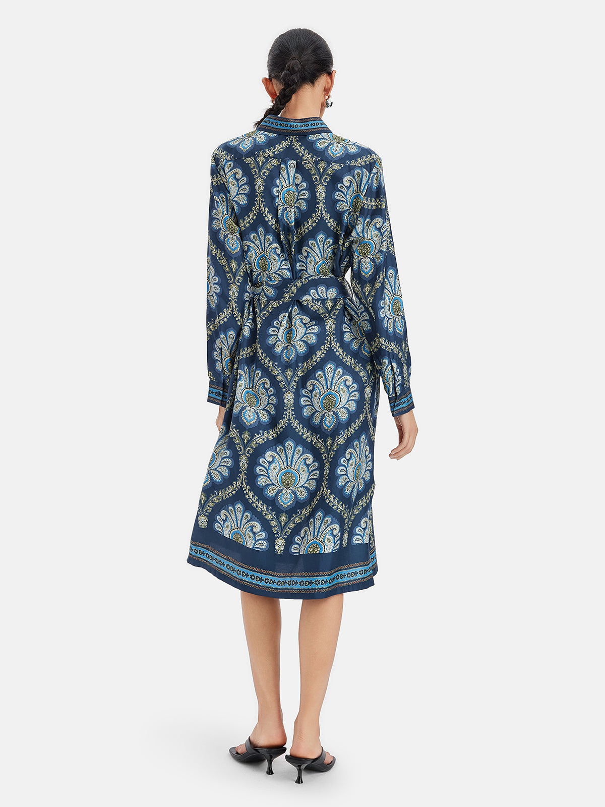 Retro Ethnic Print Silk Shirt Dress