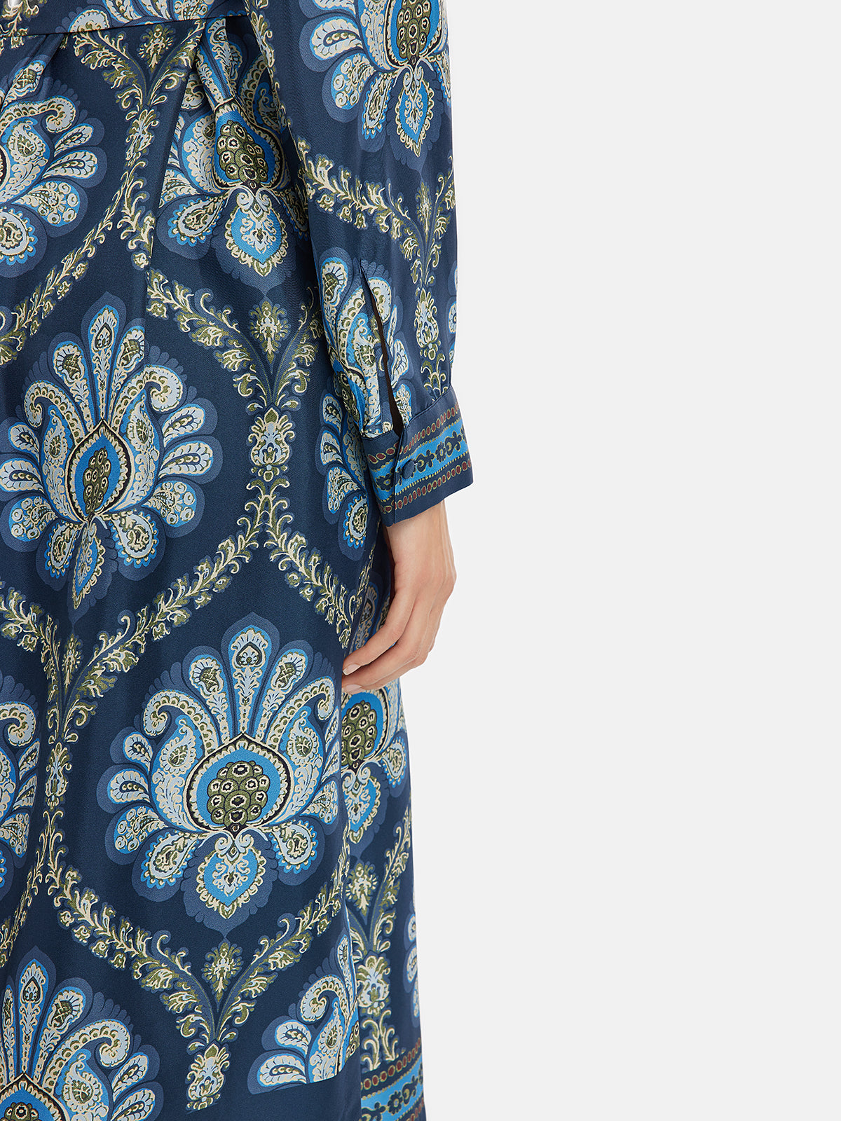 Retro Ethnic Print Silk Shirt Dress