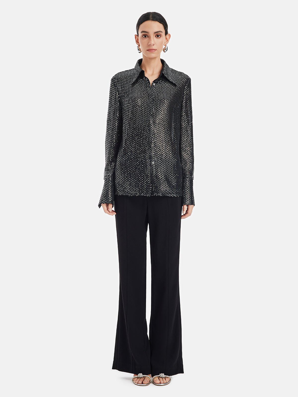 Chic Sequined Flared Sleeve Shirt