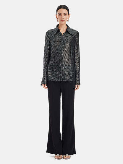 Chic Sequined Flared Sleeve Shirt