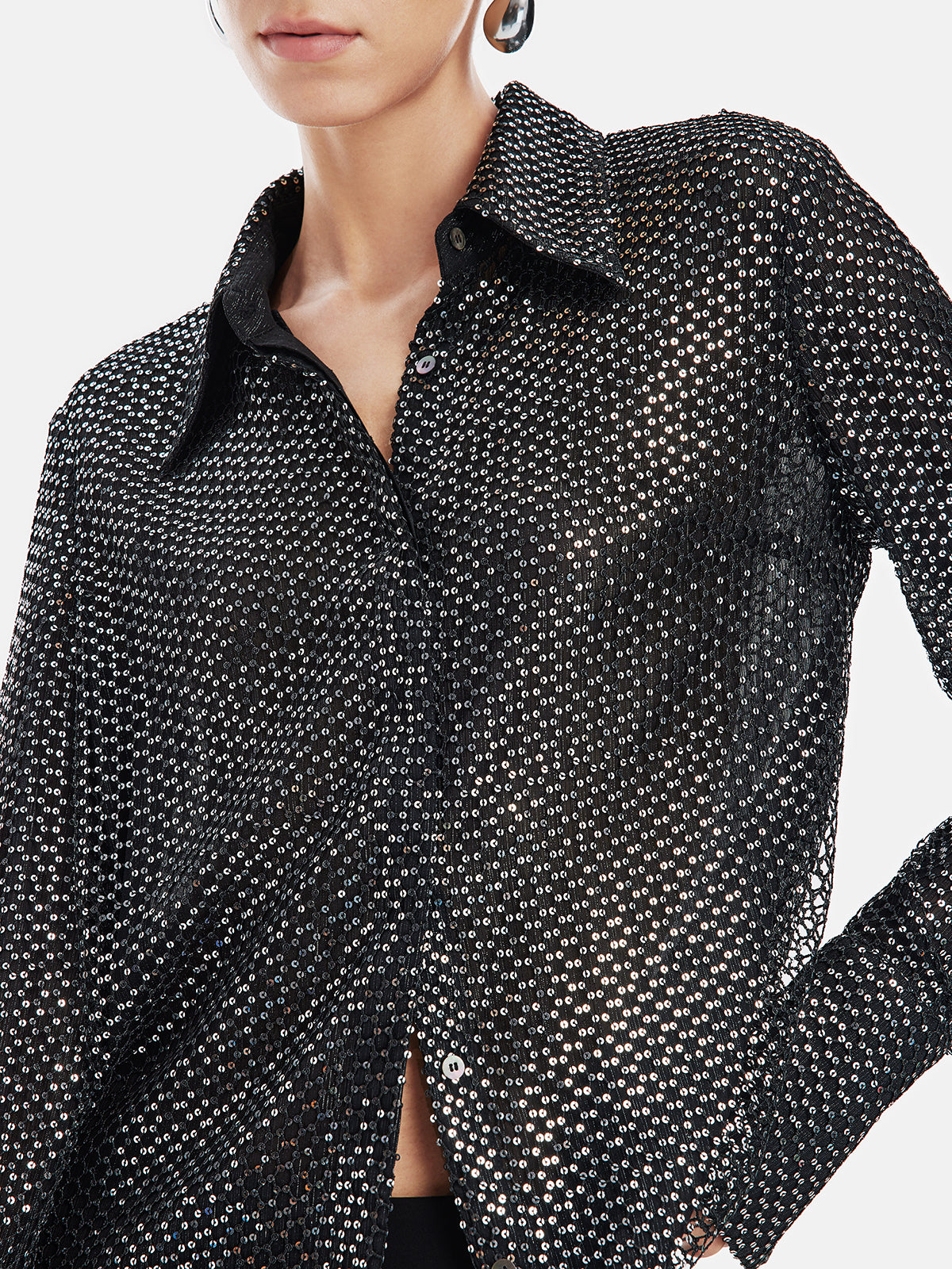 Chic Sequined Flared Sleeve Shirt