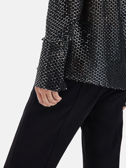 Chic Sequined Flared Sleeve Shirt