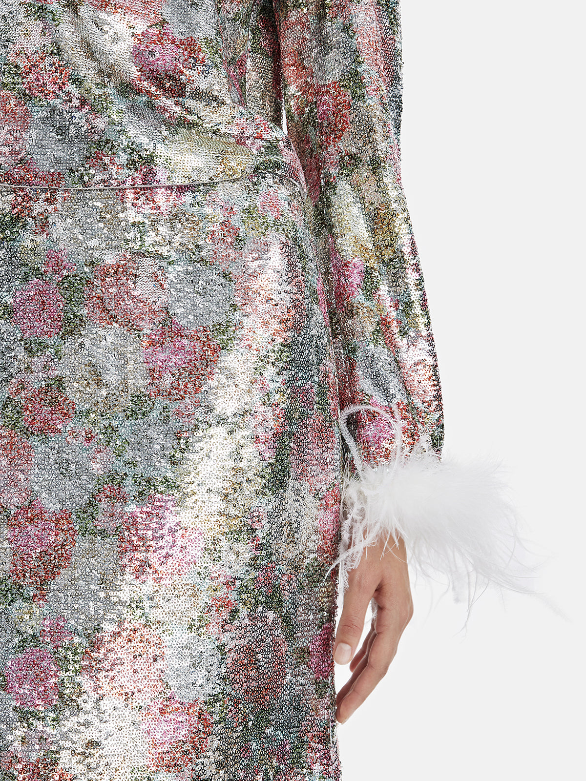 Luxe Rose Sequin Feather Sleeve Top