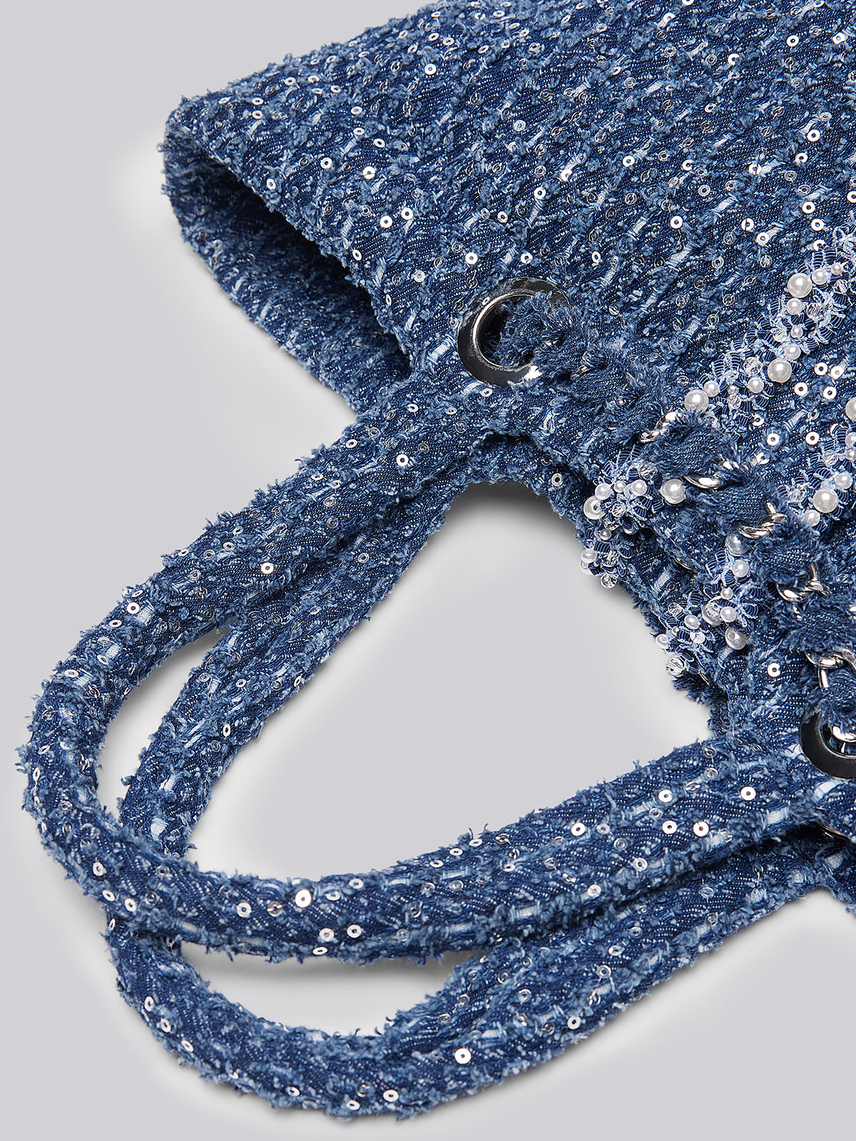 Hand-Beaded Sequin Tweed Shoulder Bag