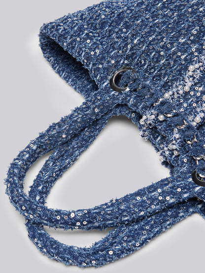 Hand-Beaded Sequin Tweed Shoulder Bag