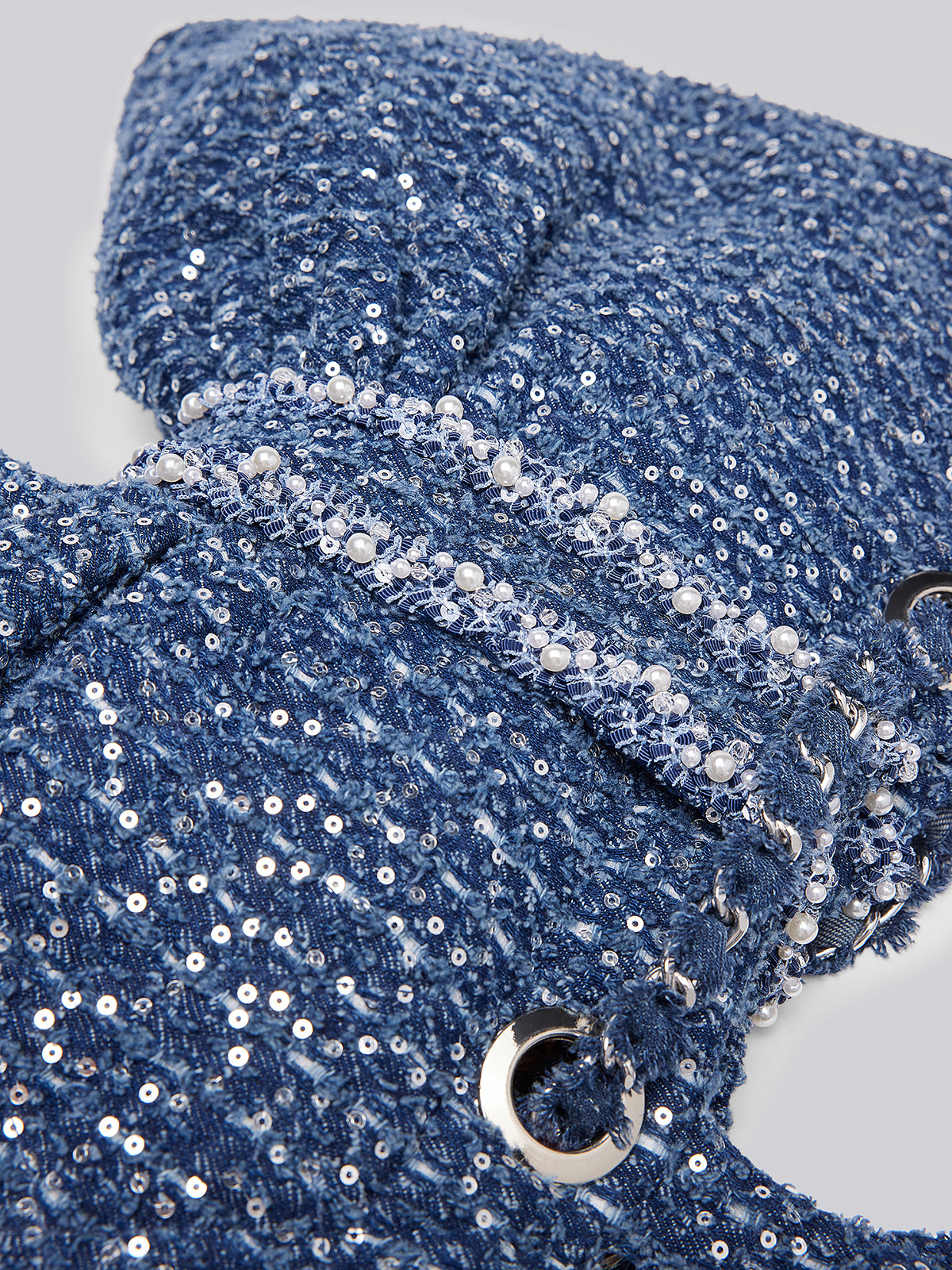 Hand-Beaded Sequin Tweed Shoulder Bag