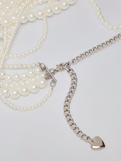 Layered Pearl Chain Halter Fringe Body Necklace