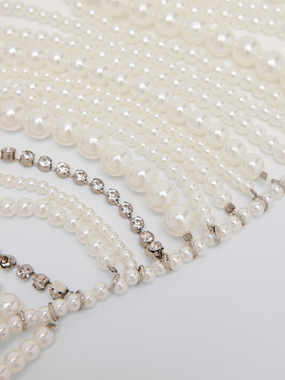 Layered Pearl Chain Halter Fringe Body Necklace