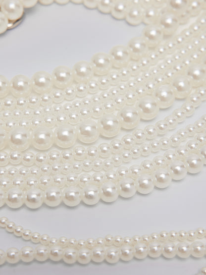 Layered Pearl Chain Halter Fringe Body Necklace