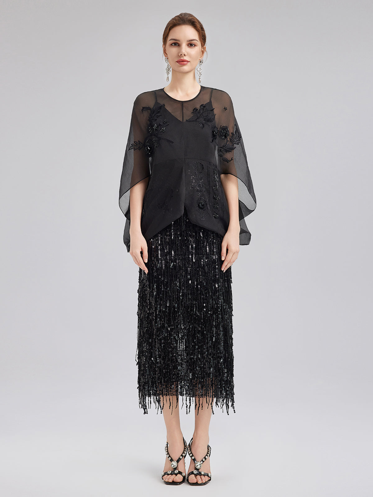 Luxe Sensual Sheer Silk Embroidered Blouse