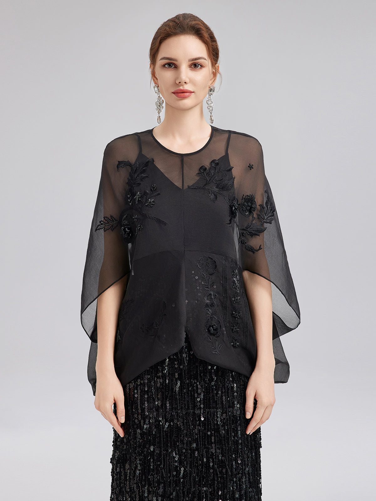 Luxe Sensual Sheer Silk Embroidered Blouse