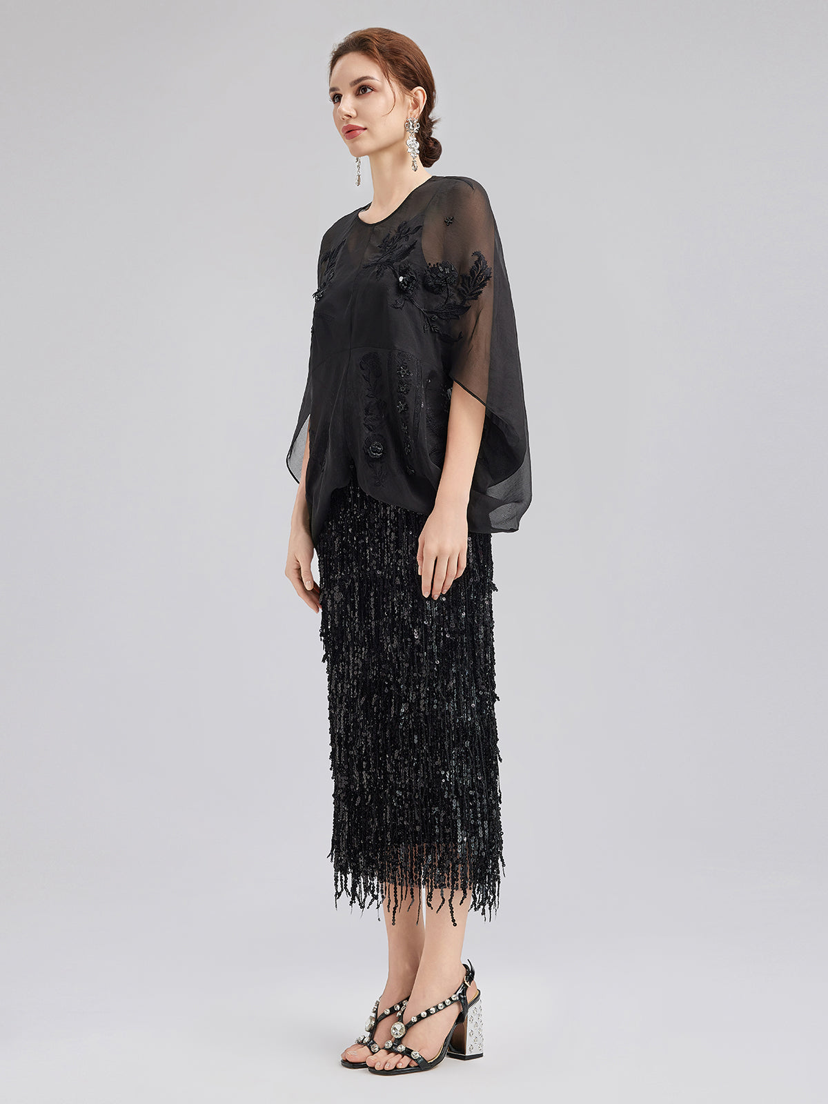 Luxe Sensual Sheer Silk Embroidered Blouse