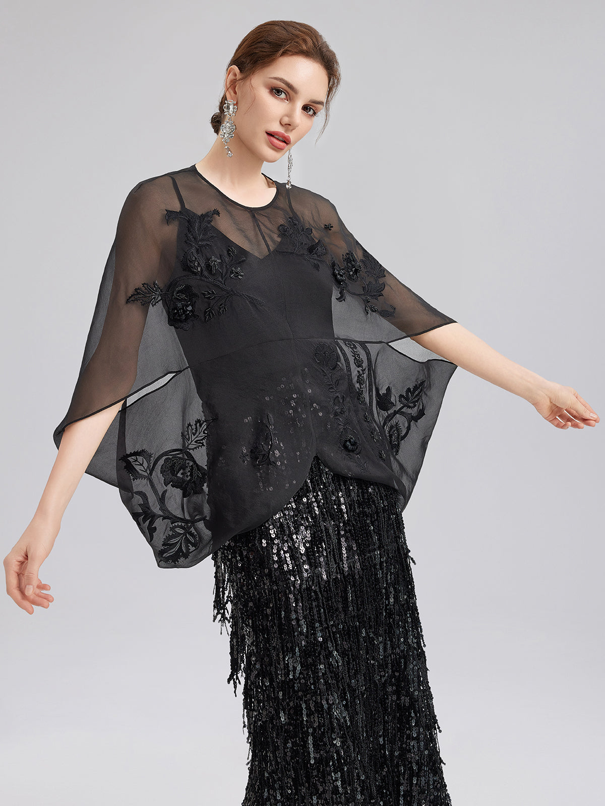 Luxe Sensual Sheer Silk Embroidered Blouse