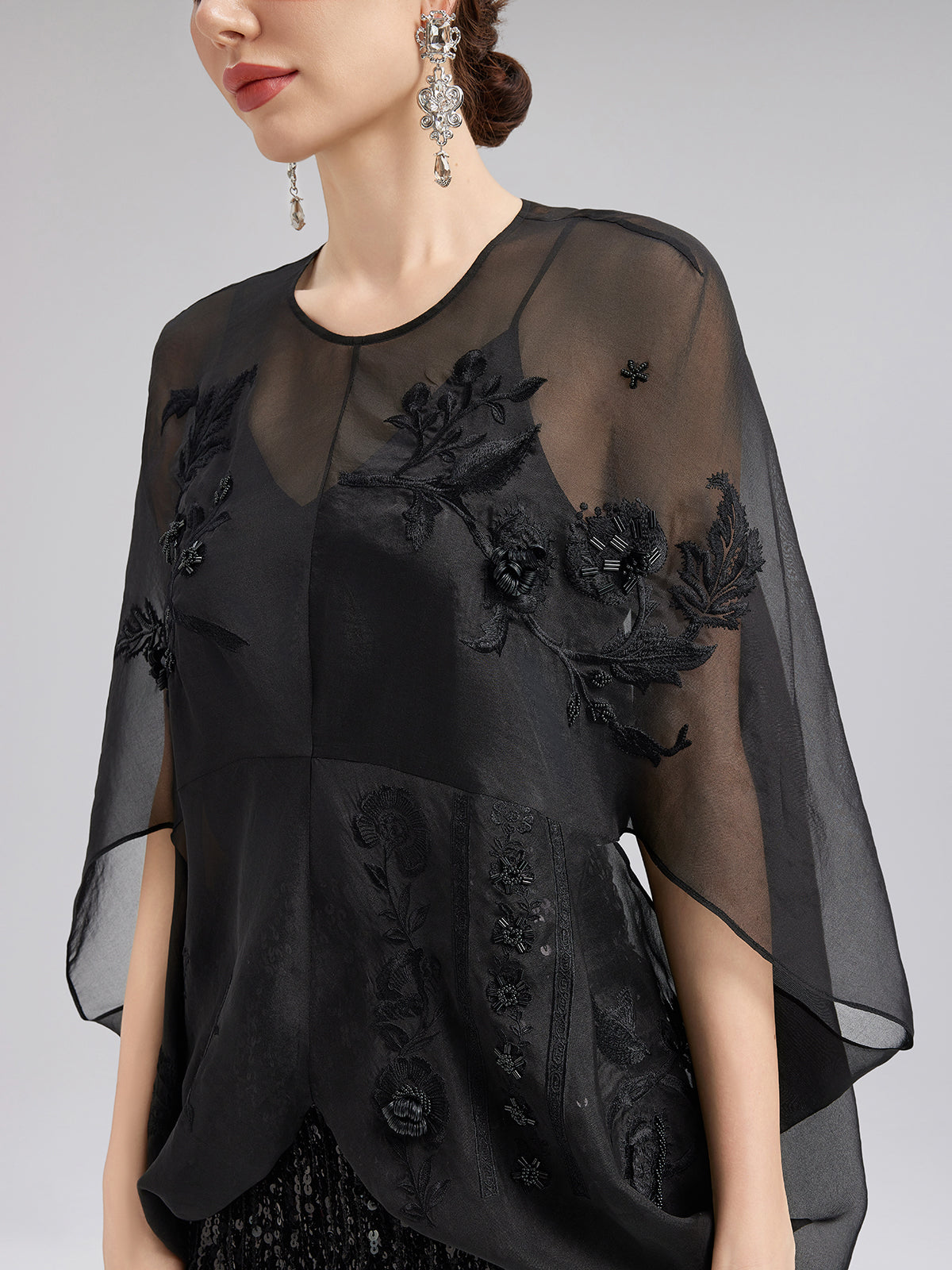 Luxe Sensual Sheer Silk Embroidered Blouse
