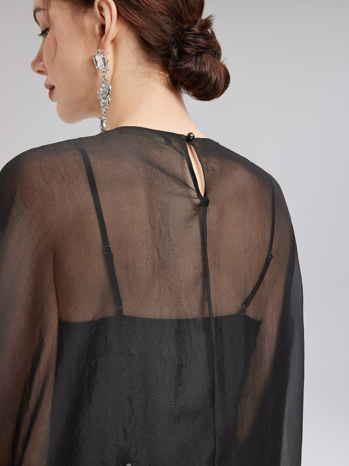 Luxe Sensual Sheer Silk Embroidered Blouse
