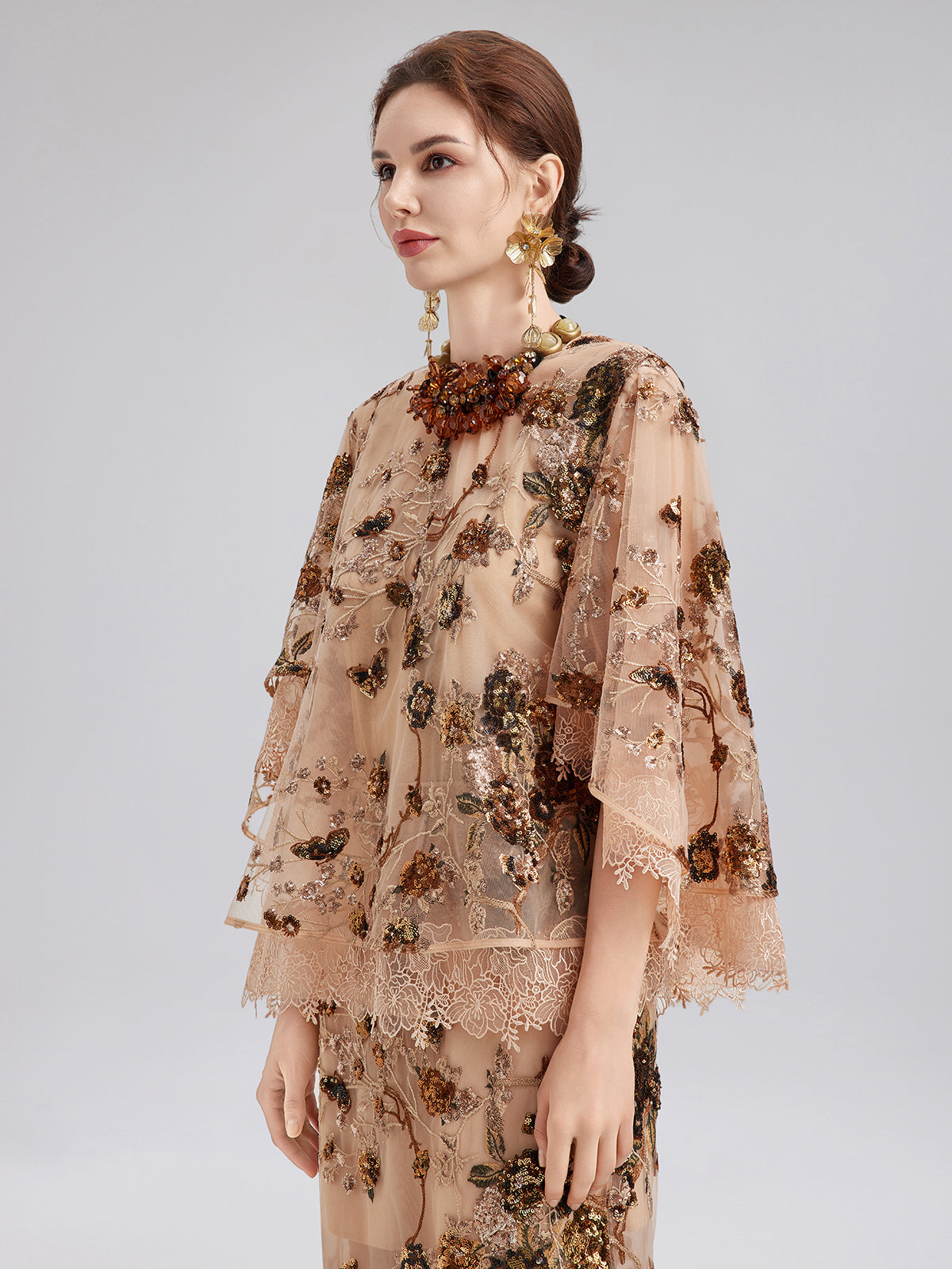 Final Sale | Luxurious Embroidered Sequin Long-Sleeve Top