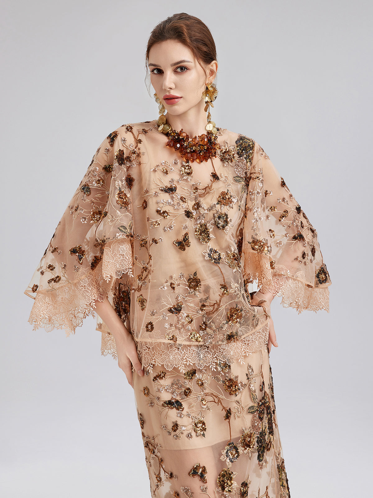 Final Sale | Luxurious Embroidered Sequin Long-Sleeve Top