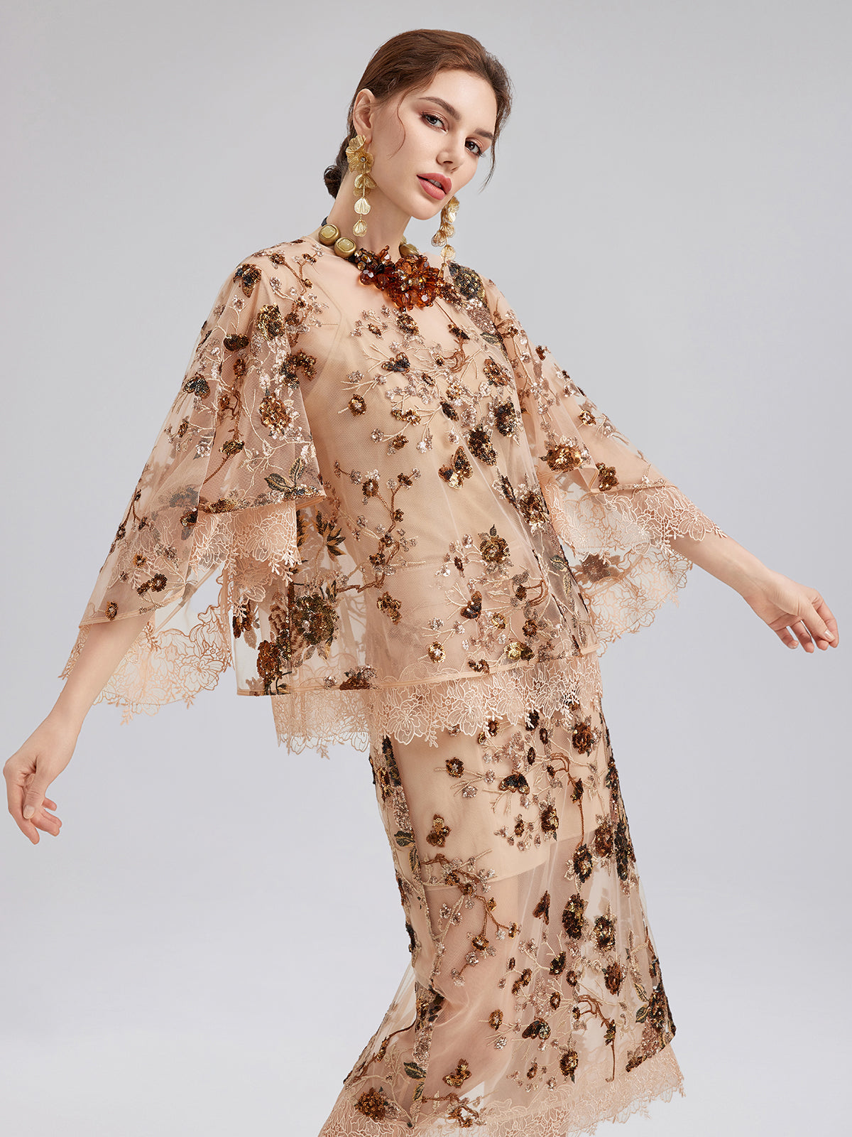 Final Sale | Luxurious Embroidered Sequin Long-Sleeve Top