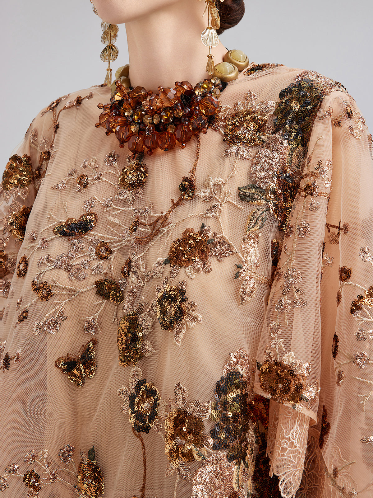 Final Sale | Luxurious Embroidered Sequin Long-Sleeve Top