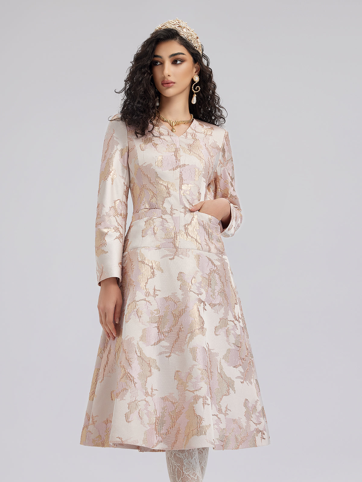 Haute Couture Pink Floral Midi Dress