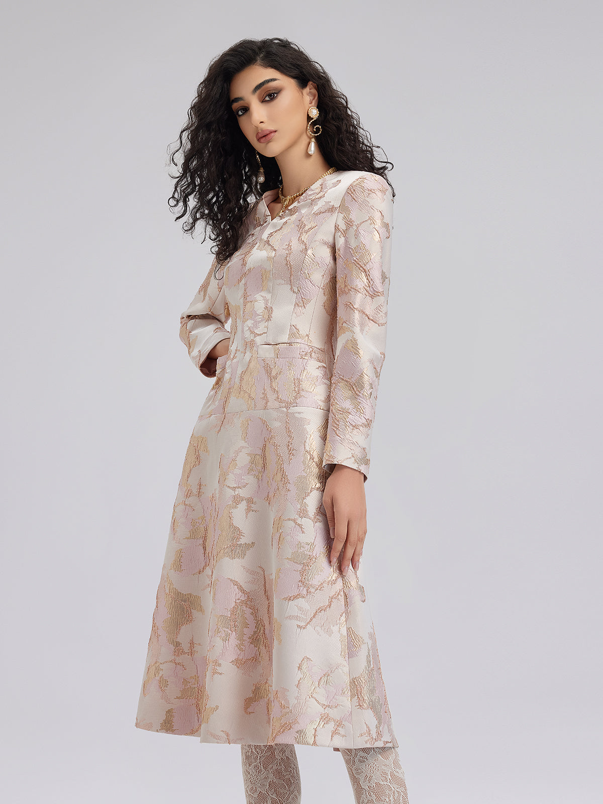 Haute Couture Pink Floral Midi Dress