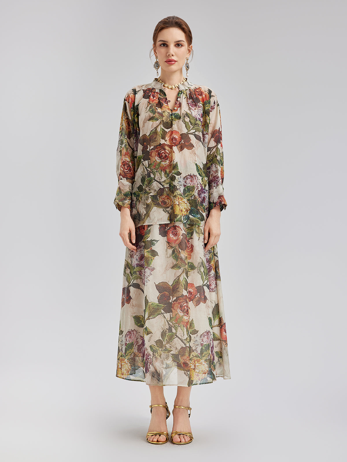Classical Romantic Print Silk Skirt