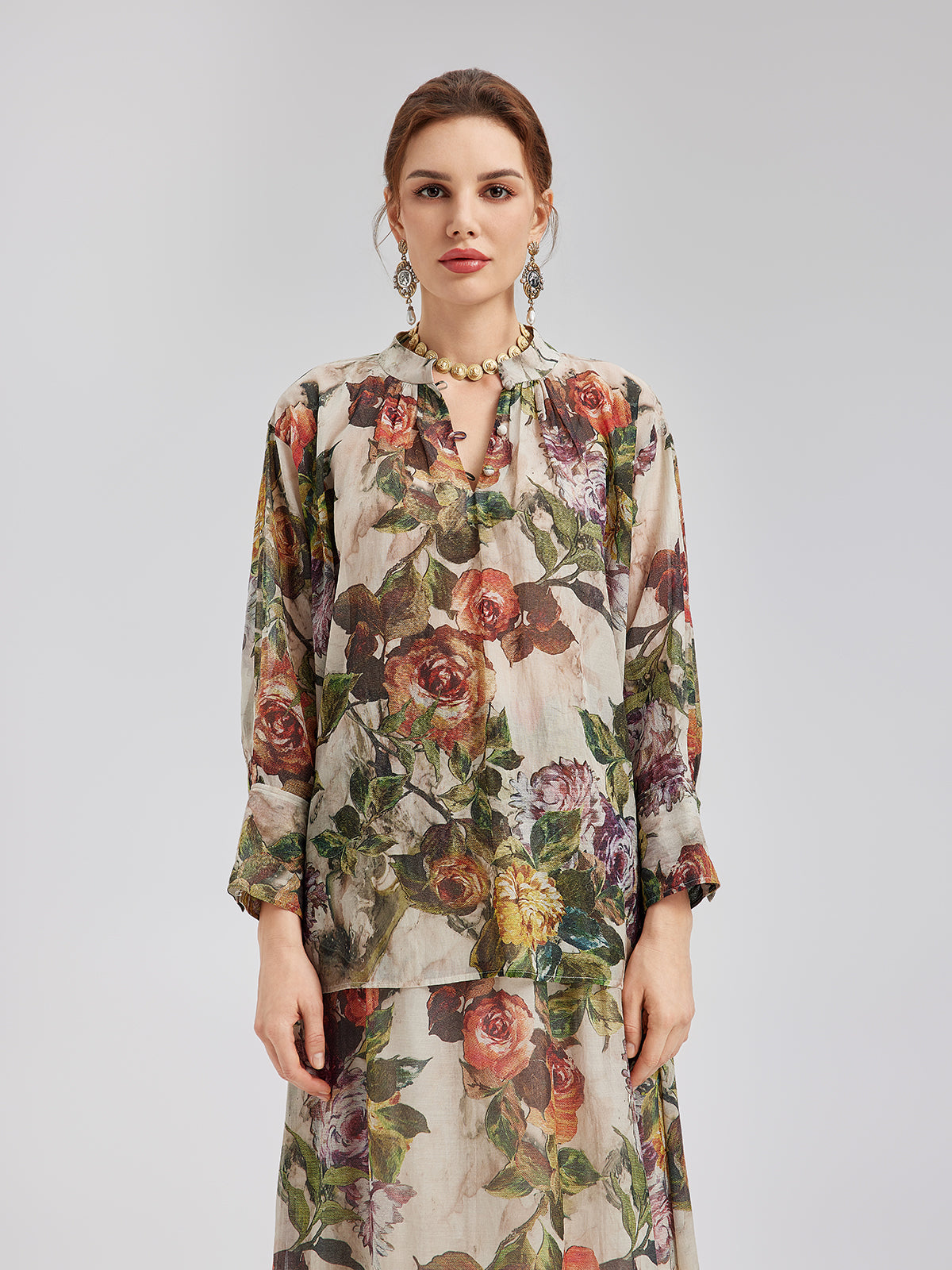 Final Sale | Classical Romantic Print Silk Shirt