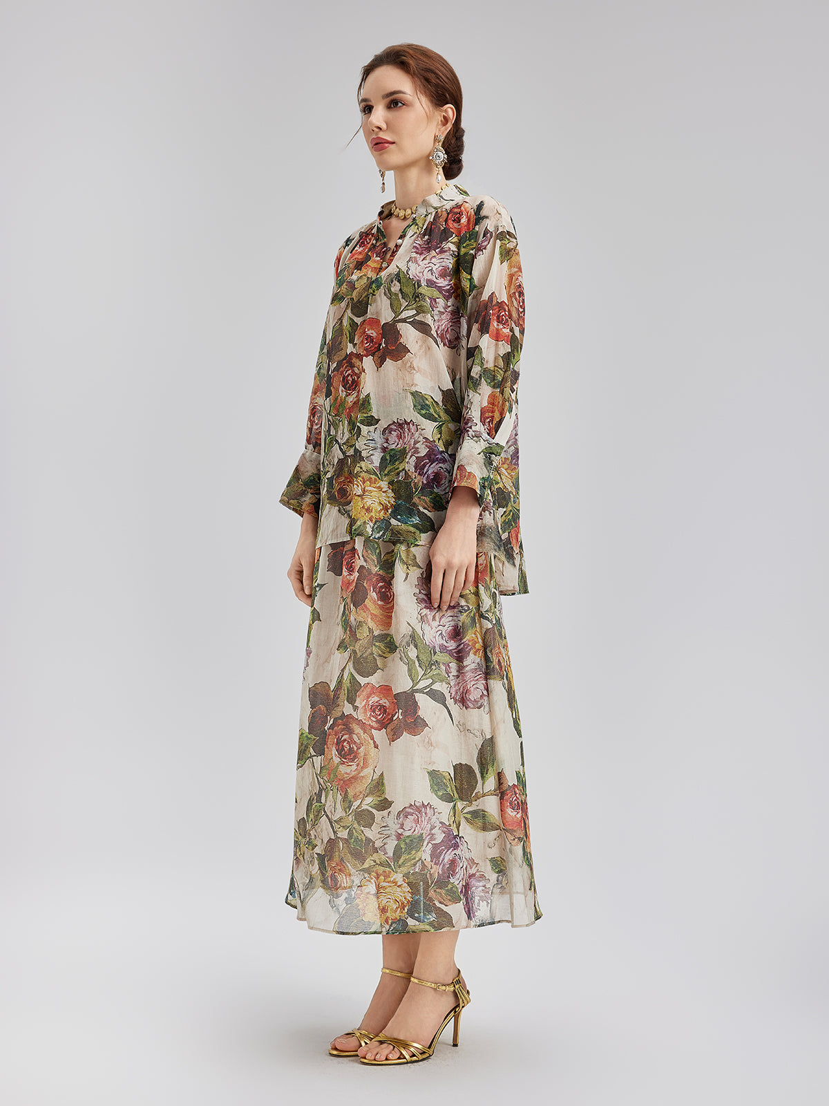 Classical Romantic Print Silk Skirt