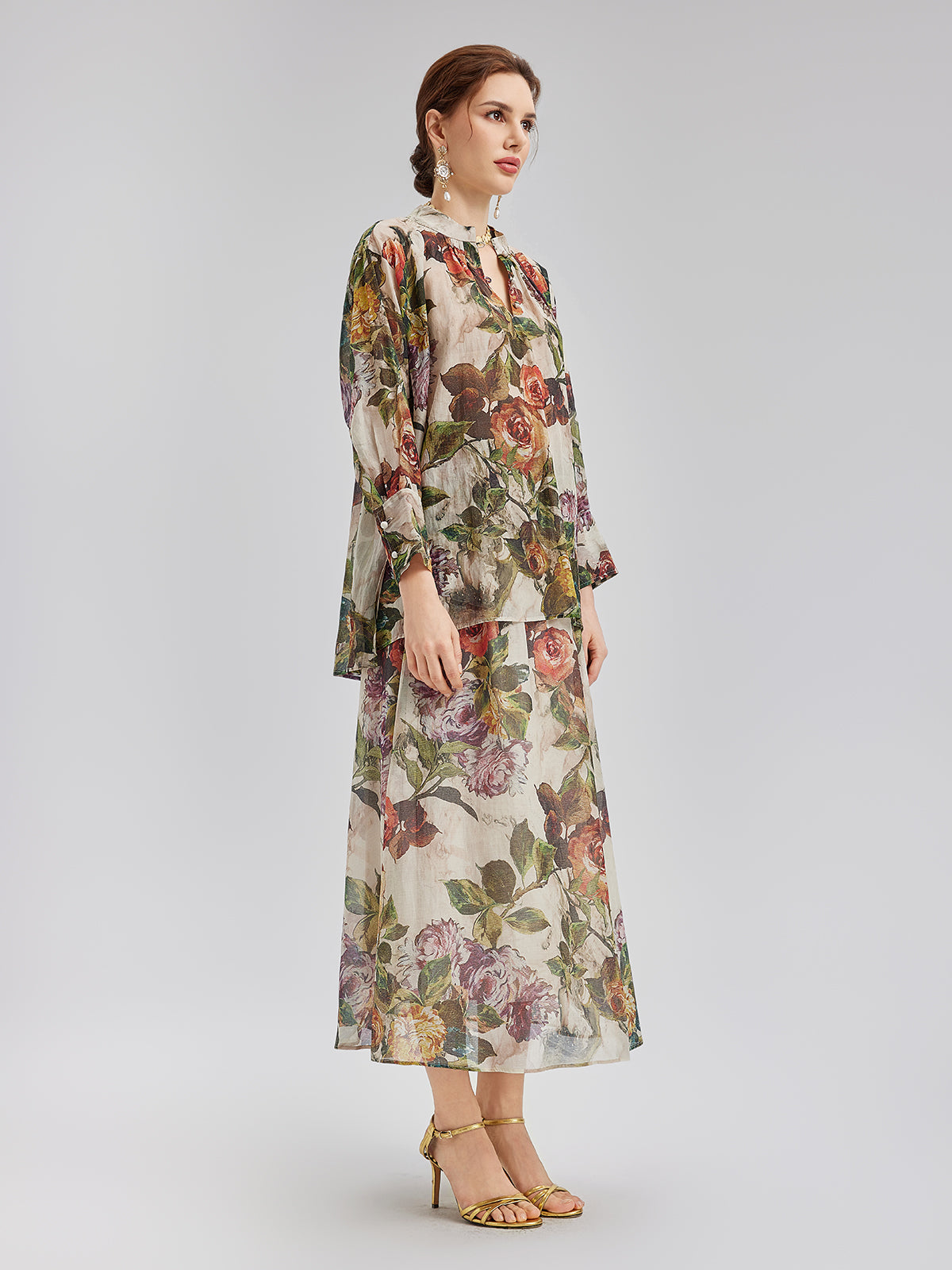 Classical Romantic Print Silk Skirt