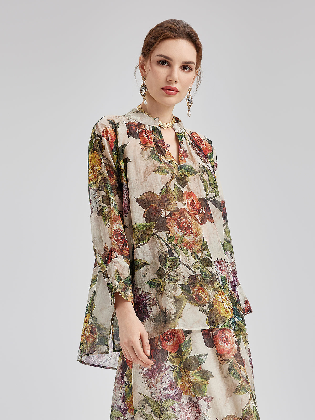 Final Sale | Classical Romantic Print Silk Shirt
