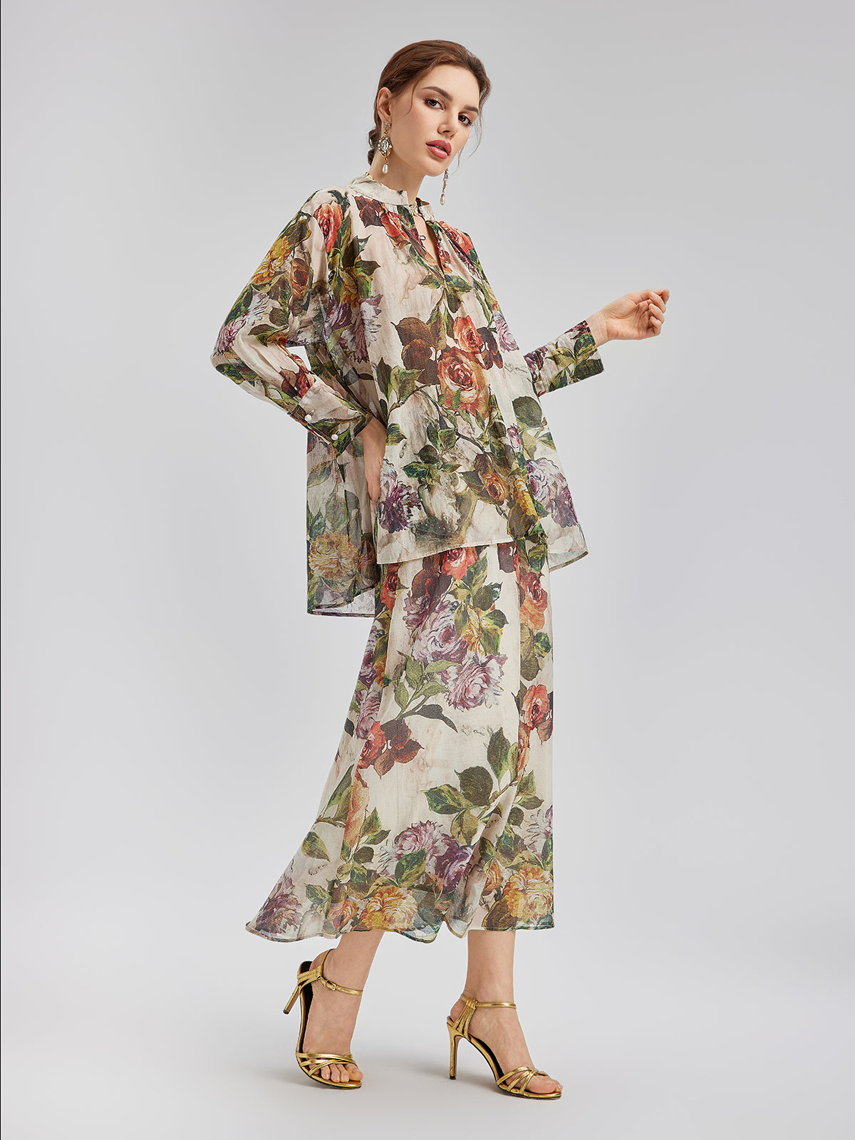 Final Sale | Classical Romantic Print Silk Shirt