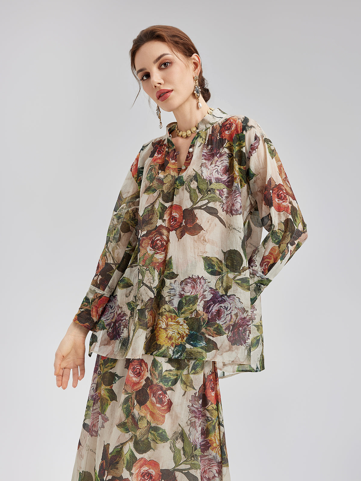 Final Sale | Classical Romantic Print Silk Shirt