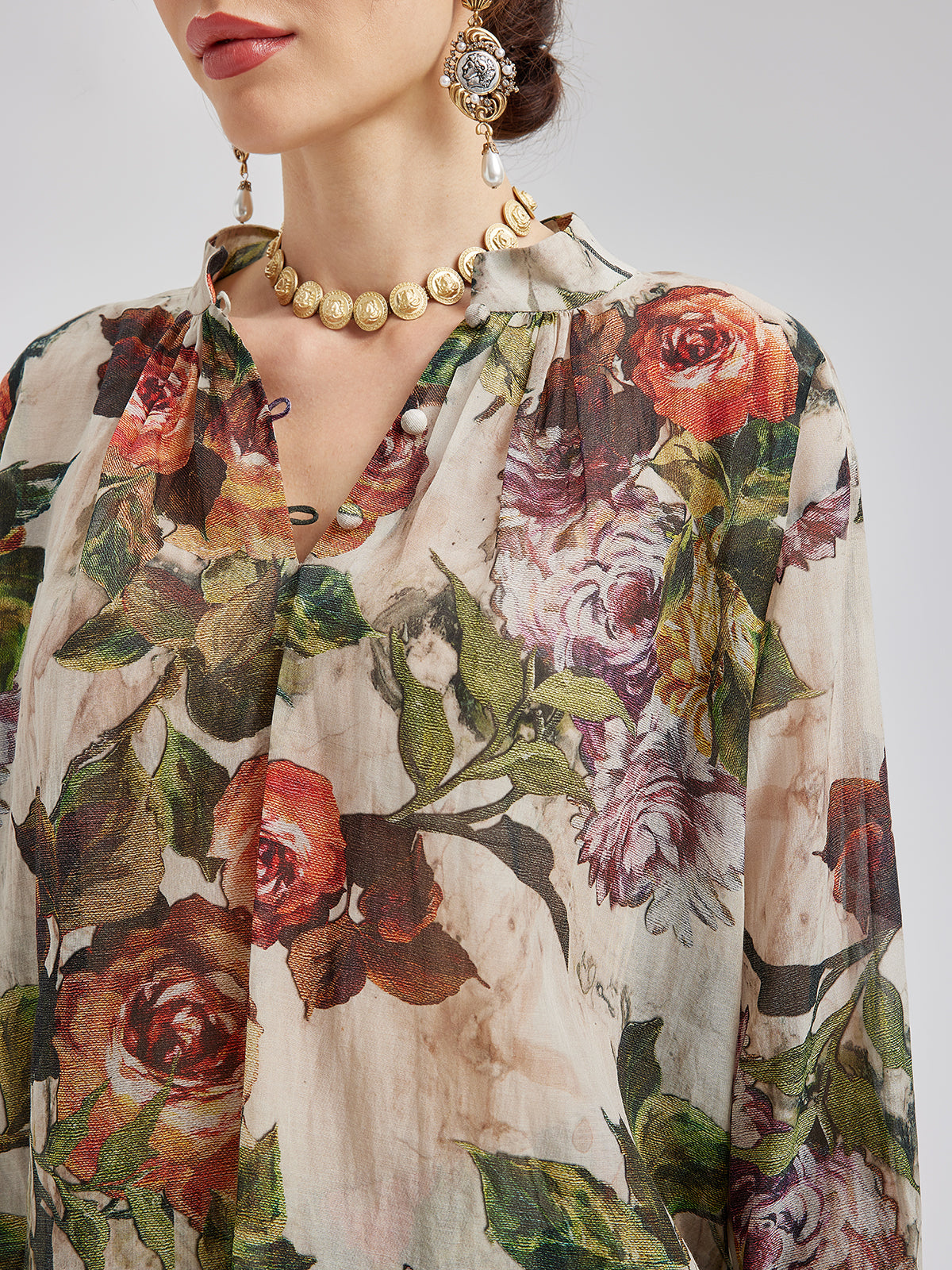 Final Sale | Classical Romantic Print Silk Shirt