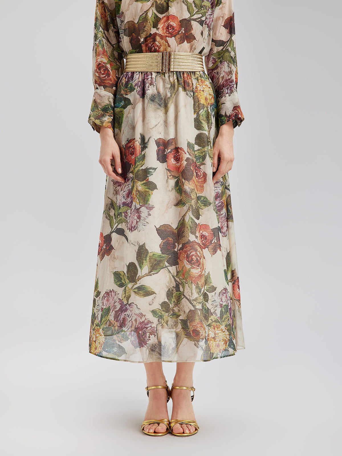 Classical Romantic Print Silk Skirt