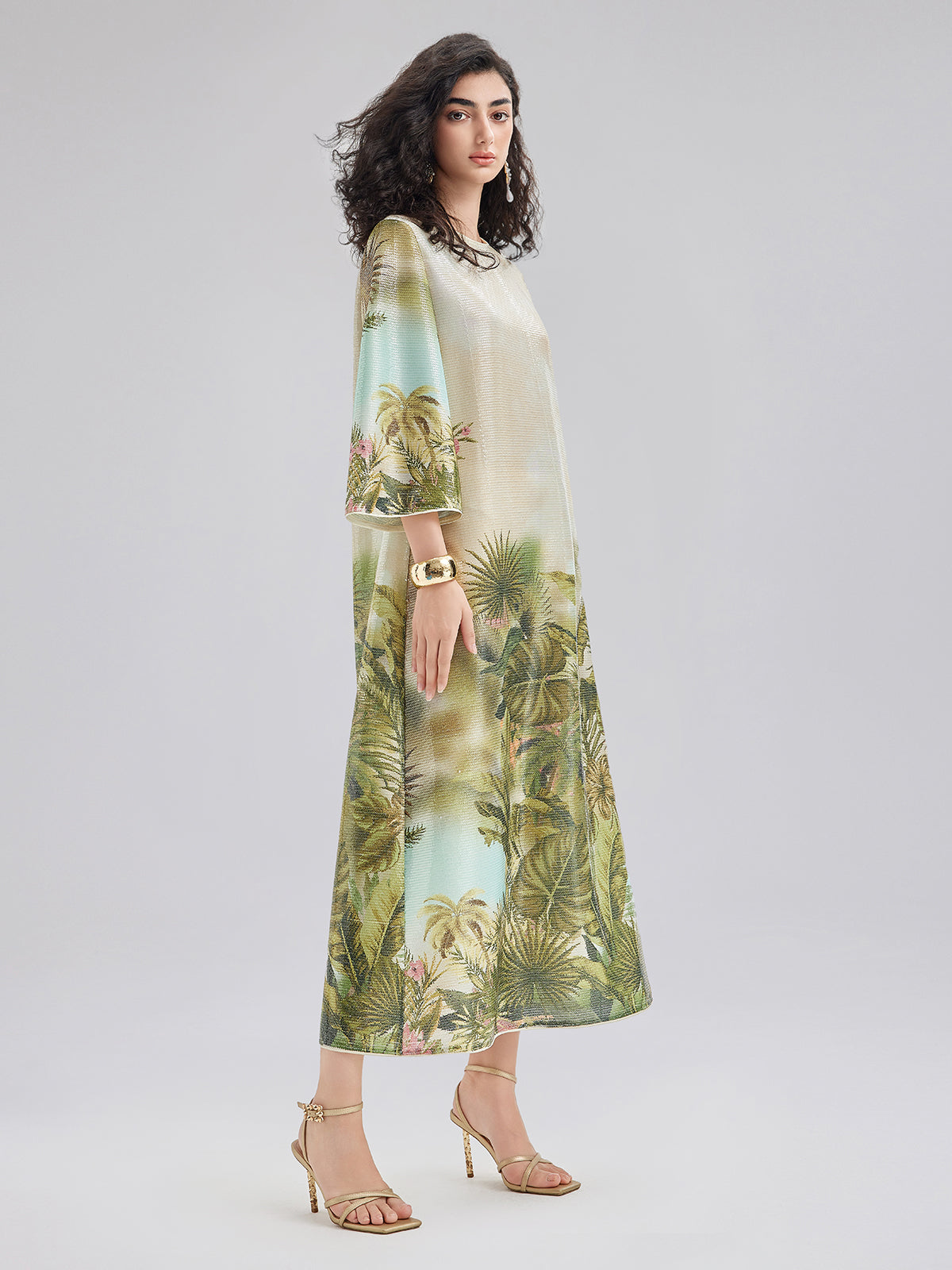 long sleeve tropical dress Nyree Long Sleeve Maxi Dress Tropical Orange