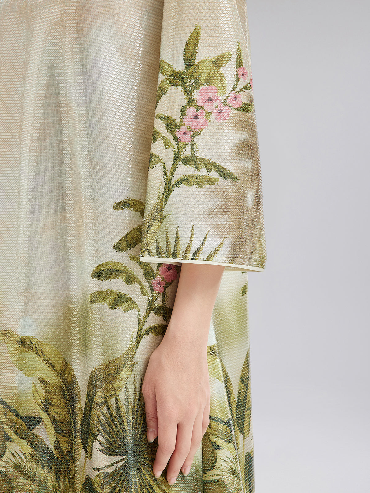 Tropical Plant Knit Long-Sleeve Dress, GREEN&YELLOW / S Tropical Plant Knit Long-Sleeve Dress, GREEN&YELLOW / S
