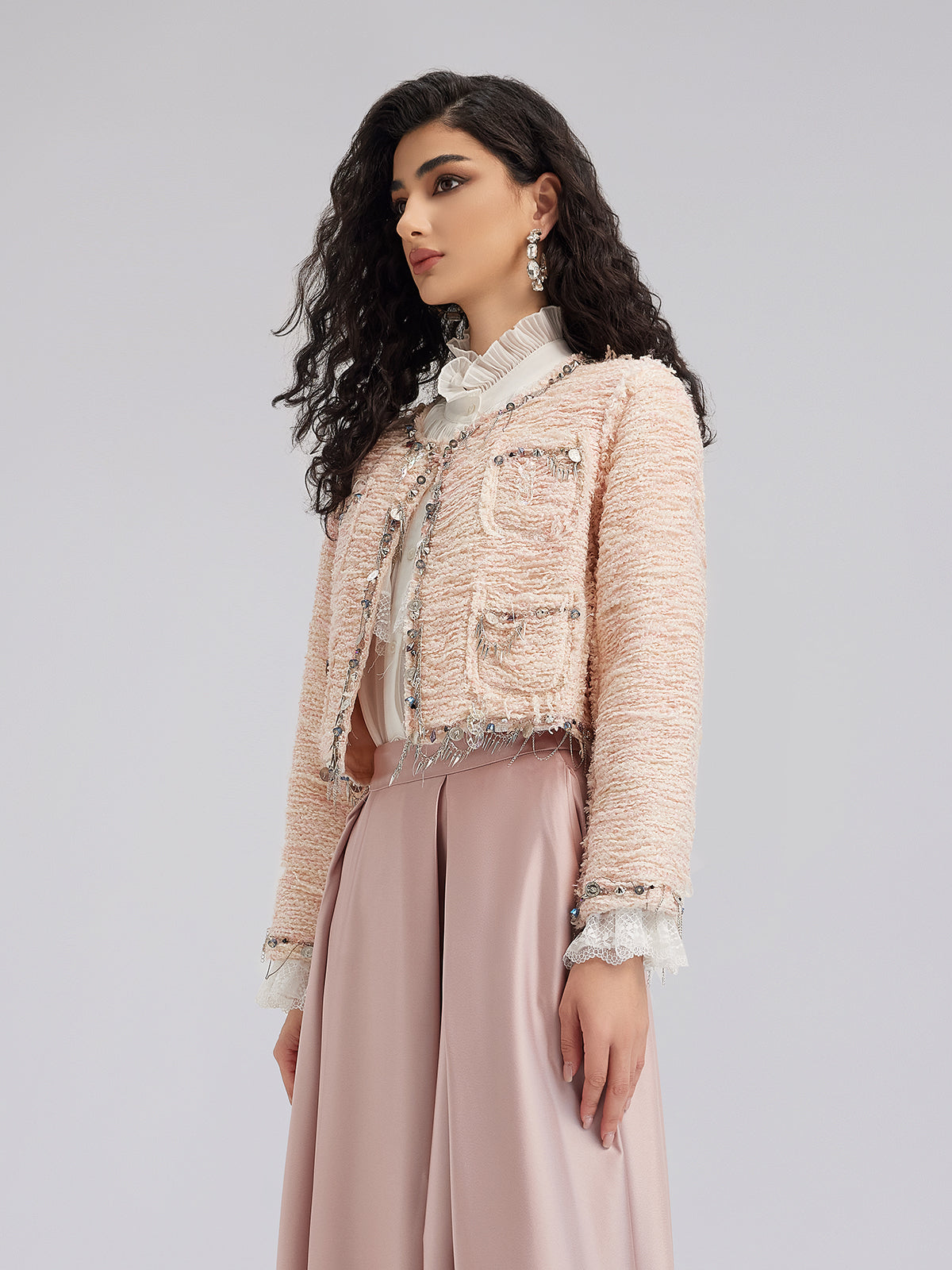 Haute Couture Pink Tweed Short Jacket