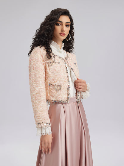 Haute Couture Pink Tweed Short Jacket