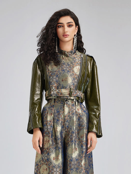 Luxurious Brocade Leather Patchwork Jacket