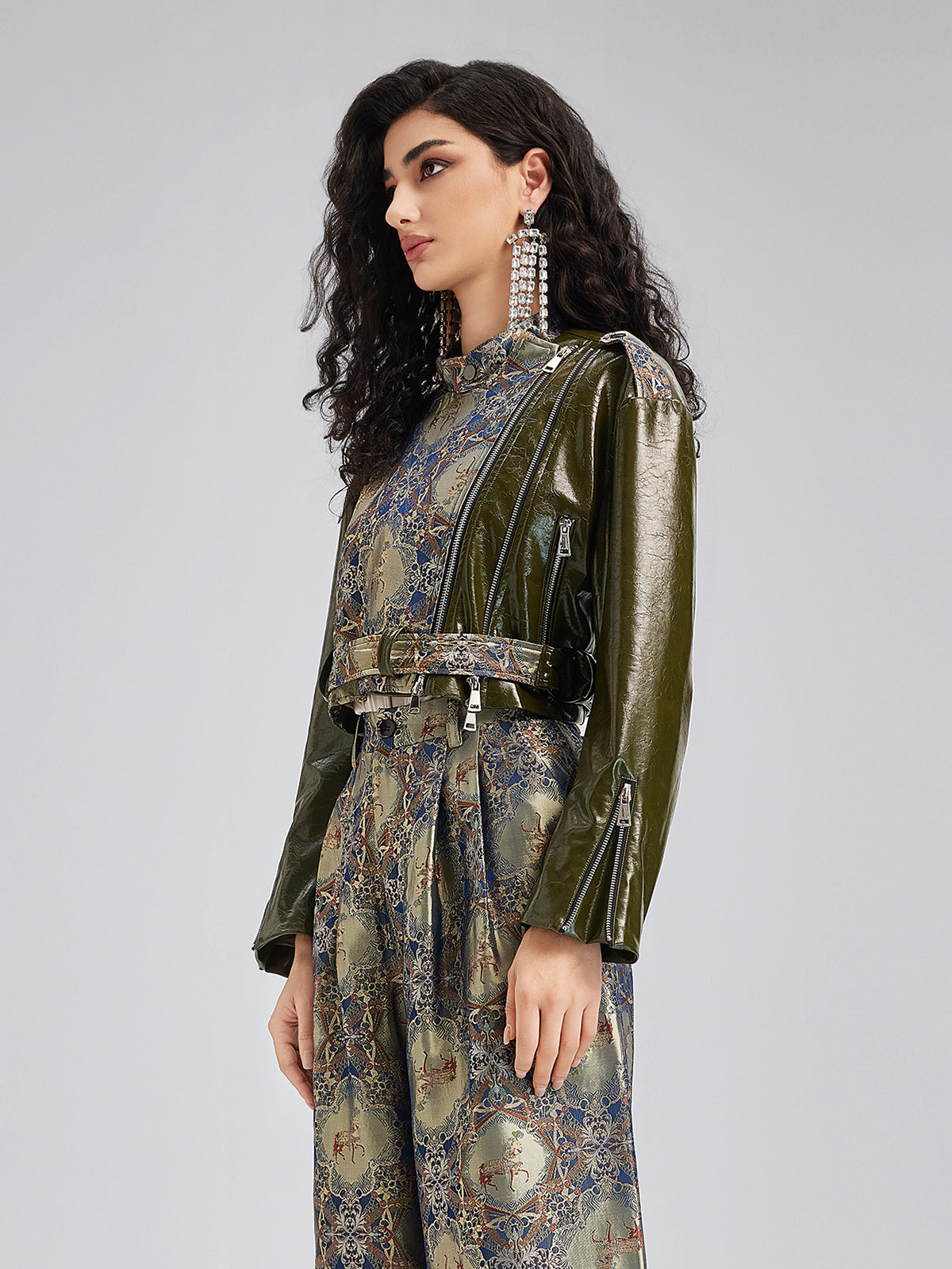 Luxurious Brocade Leather Patchwork Jacket