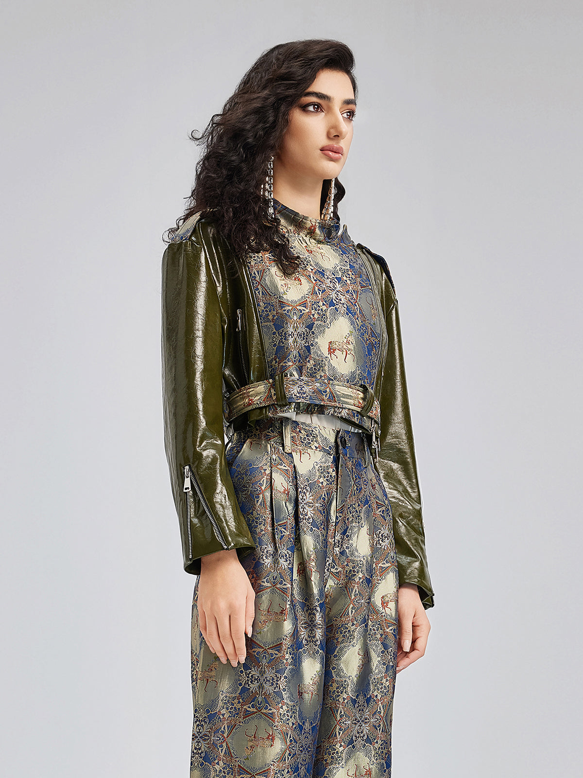 Luxurious Brocade Leather Patchwork Jacket