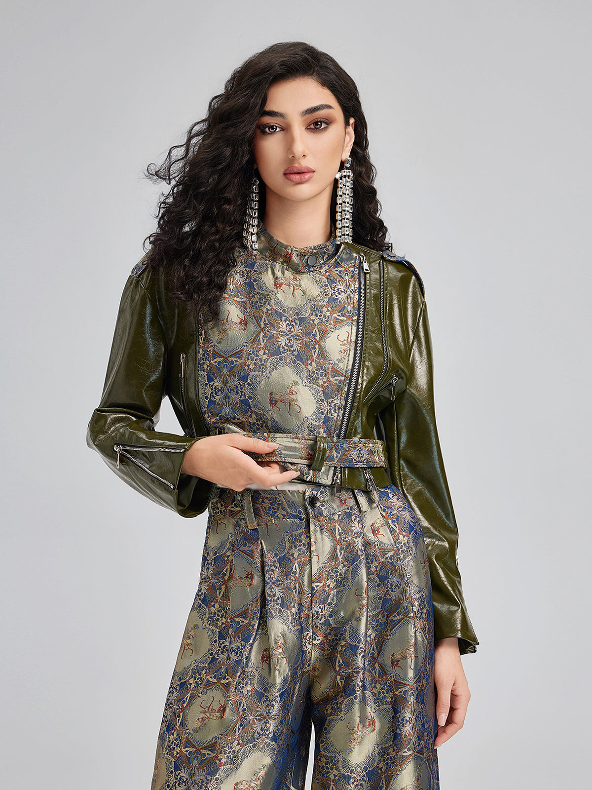 Luxurious Brocade Leather Patchwork Jacket